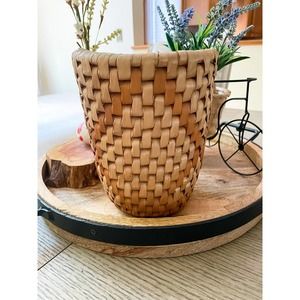 Vintage Woven Wicker Cylinder Tabletop Planter